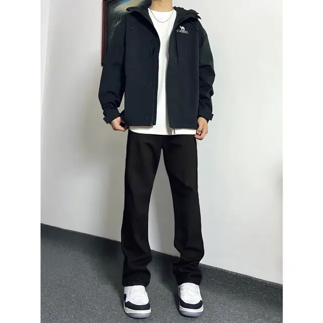 普鲁士多特蒙德 复古做旧水洗纯色宽松百搭垂感牛仔裤 男女同款