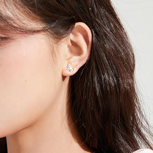 零界 甜美多彩蝴蝶耳饰 锆石 耳钉 女款