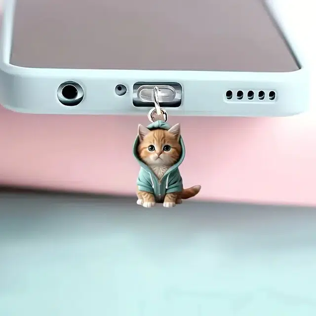 零界 蓝衣小猫 创意防尘塞 小书包可爱时尚潮流 亚克力  挂件  男女同款情侣款