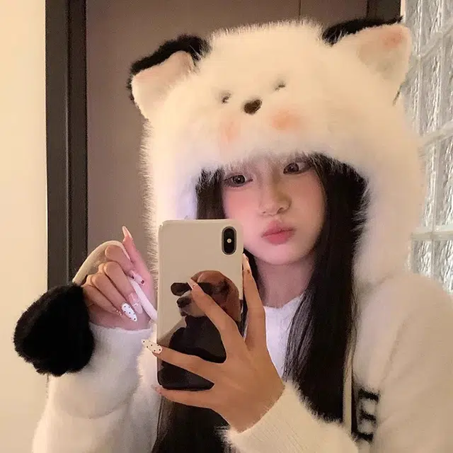 零界 学生腮红猫咪毛绒户外保暖加绒加厚 好运 涤纶 绒线帽 男女同款情侣款
