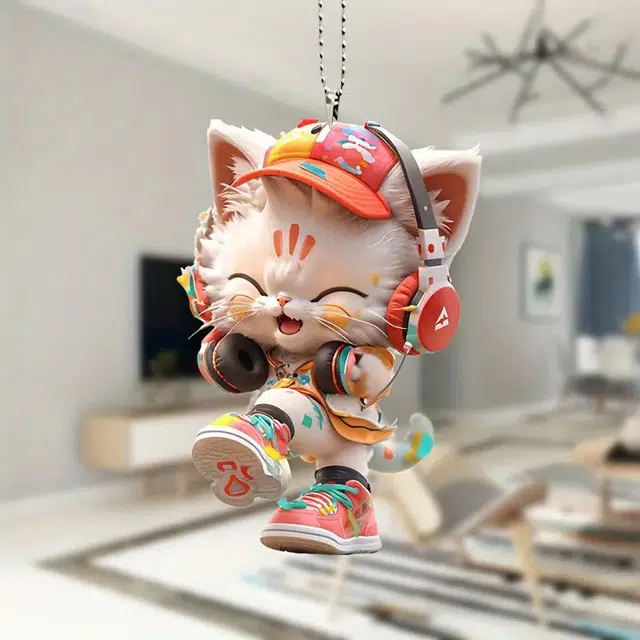 【向往自由的心】 零界 音乐奶拽小猫汽车包包 亚克力 挂件 男女同款情侣款