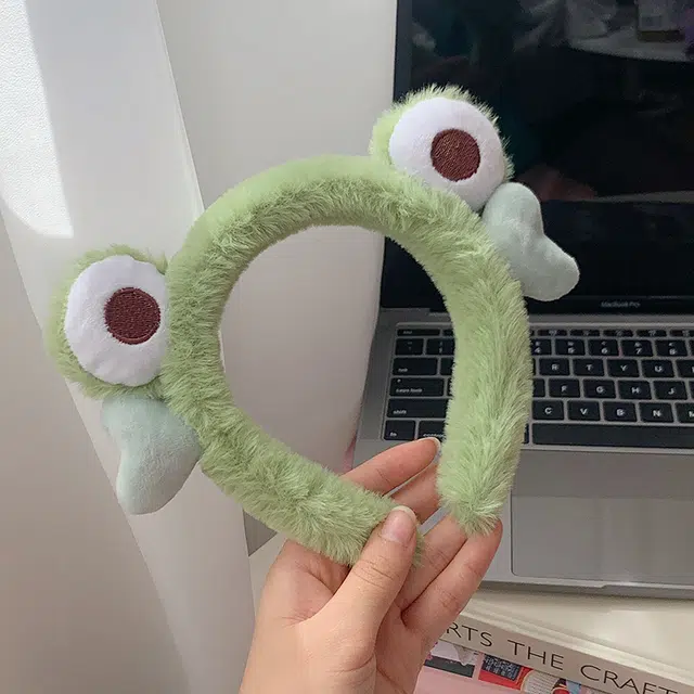 零界 可爱大眼萌青蛙 毛绒大眼青蛙 防滑压发卡通束发 洗脸专用 布艺 发箍 女款
