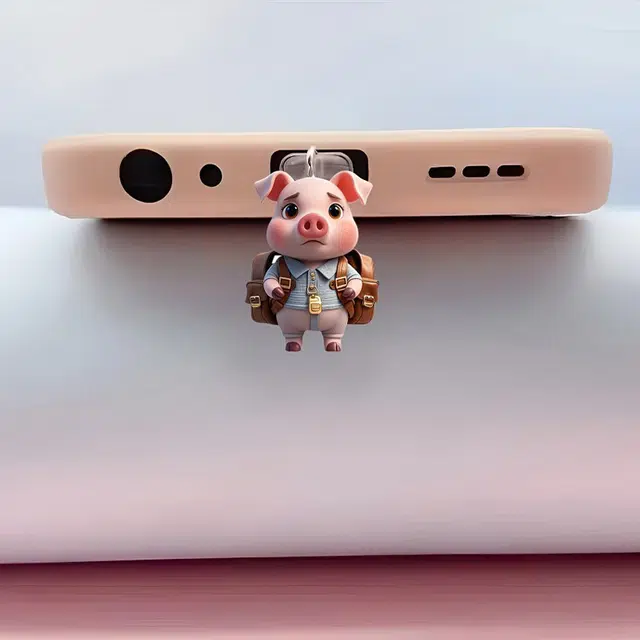 零界 萌萌小猪 创意手机防尘塞 小书包可爱时尚潮流装饰 亚克力 挂件 男女同款情侣款