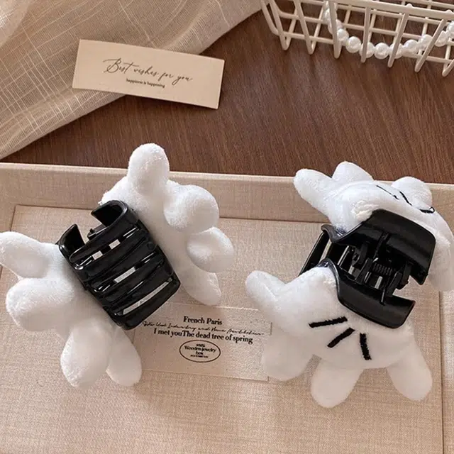 零界 可爱爪爪手掌抓夹治愈创意卡通立体#好运 毛绒 发夹 女款