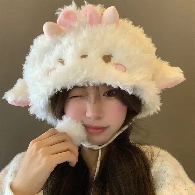 零界 甜美可爱 小羊耳朵  好运 涤纶 绒线帽 男女同款情侣款