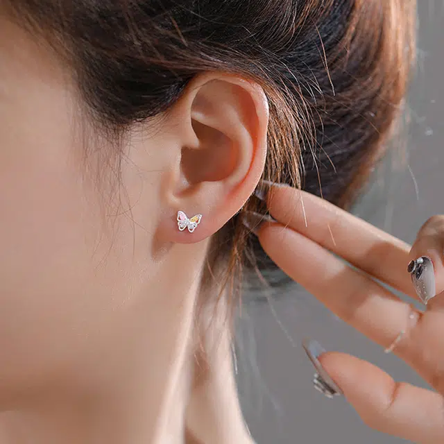 零界 甜美多彩蝴蝶耳饰 锆石 耳钉 女款