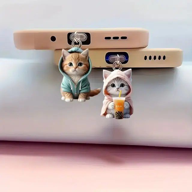 零界 蓝衣小猫 创意防尘塞 小书包可爱时尚潮流 亚克力  挂件  男女同款情侣款