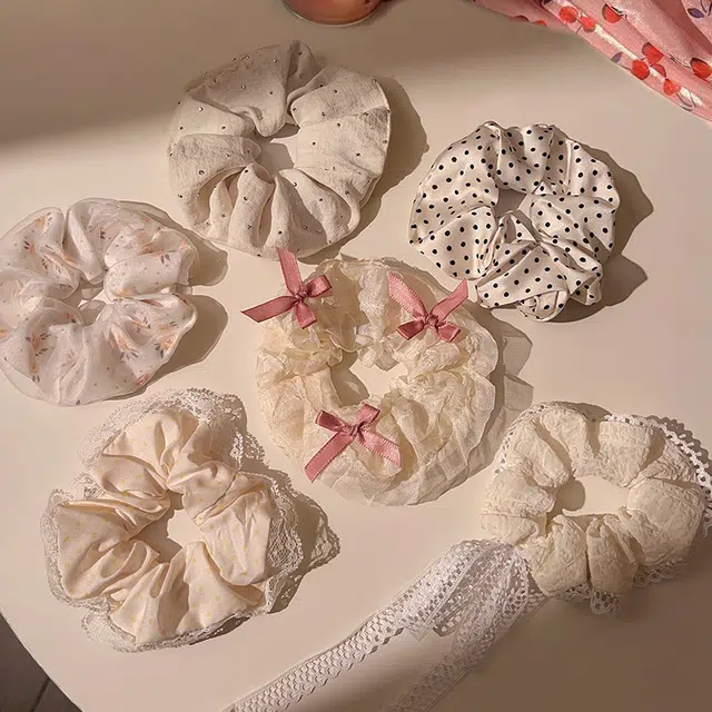 零界 甜美奶油系列波点头绳 蕾丝花边温柔大肠圈 小众设计高级发饰 布艺 发圈 女款