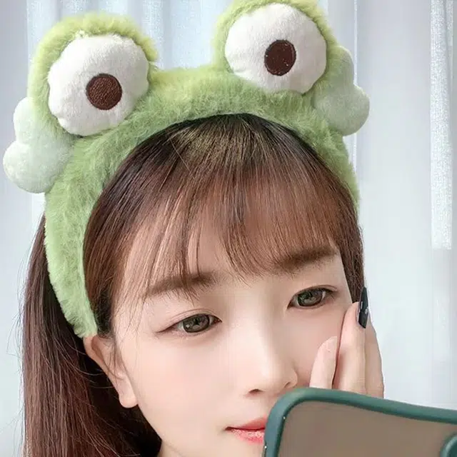 零界 可爱大眼萌青蛙 毛绒大眼青蛙 防滑压发卡通束发 洗脸专用 布艺 发箍 女款