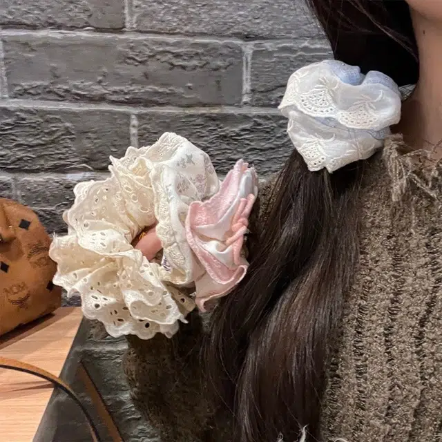 零界 简约蕾丝花边 高级蝴蝶结发饰 橡皮筋 布艺 发圈 女款 多色可选
