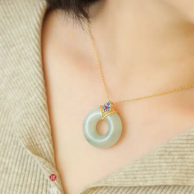 金逸晟 平安扣 简约高档#好运 金丝玉 项链 女款