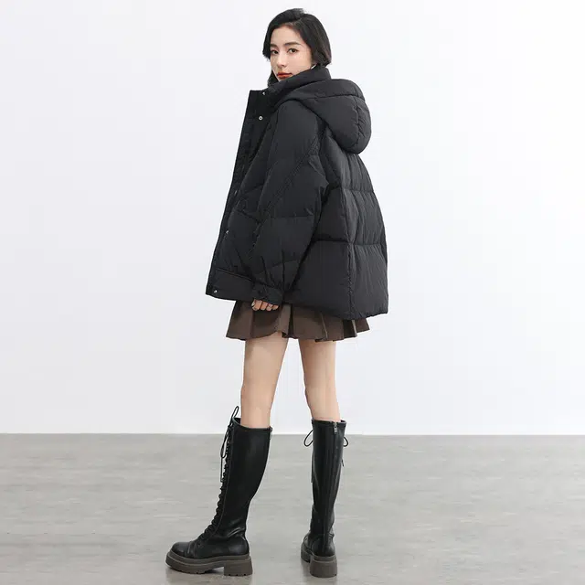 鸭鸭 纯色连帽短款加厚保暖休闲通勤韩系时尚百搭羽绒服 女款