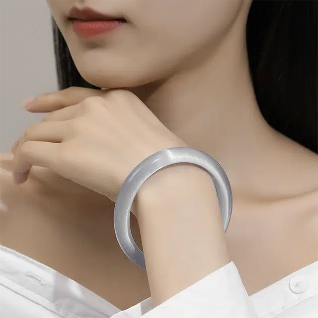 静范 碎冰蓝镯透亮素圈新中式简约复古一步一响繁花似锦精致温柔国潮时髦气质日常通勤百搭高级感恋爱告白#好运 琉璃 手镯 女款