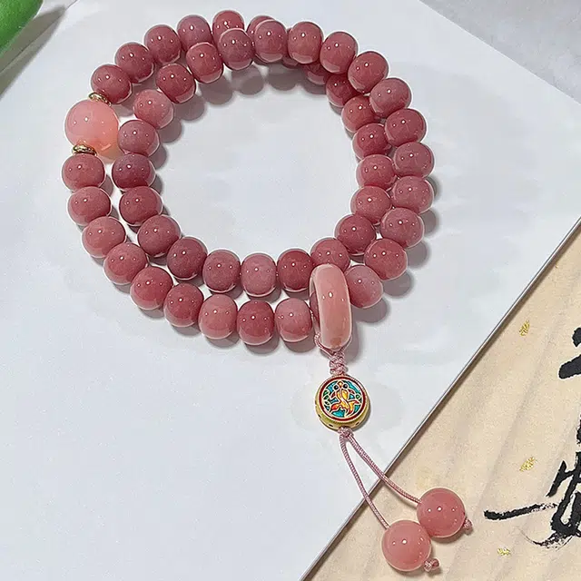 静范 新中式国潮复古 糖果色双圈叠戴盘玩串珠 粉嫩可爱少女心 手持盘玩素雅端庄 宫廷风#好运  菩提根 手串 男女同款情侣款