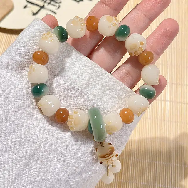 静范 国潮新中式猫爪碳烤奶白色招财串珠 百搭简约小众设计气质轻奢 精致饰品 #好运 菩提根 手串 男女同款情侣款