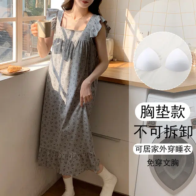 欧诗帛 带胸垫韩版甜美卡通薄款飞飞袖舒适睡裙 女款 图片色