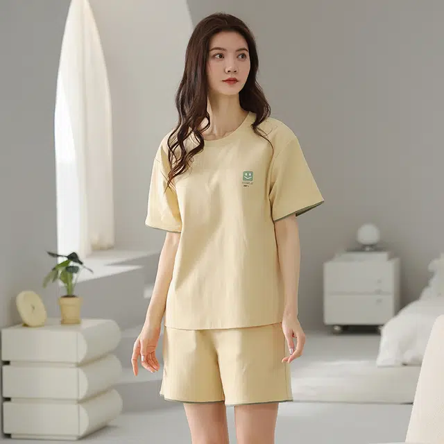 欧诗帛 可外穿休闲短袖韩版高级感薄款家居服睡衣套装 女款 图片色