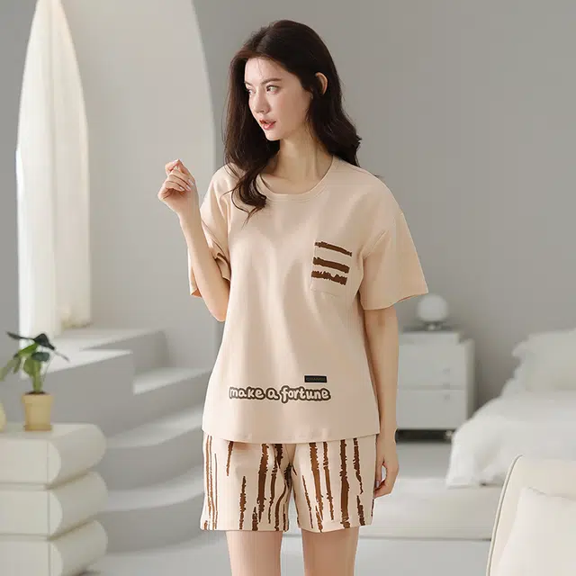 欧诗帛 休闲韩版短袖高级感薄款可外穿家居服睡衣套装 女款 图片色