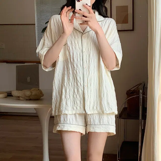 欧诗帛 韩版卡通甜美短袖可外穿学生家居服睡衣套装 女款 图片色