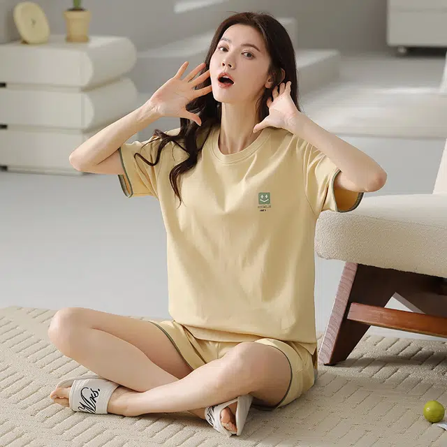 欧诗帛 可外穿休闲短袖韩版高级感薄款家居服睡衣套装 女款 图片色