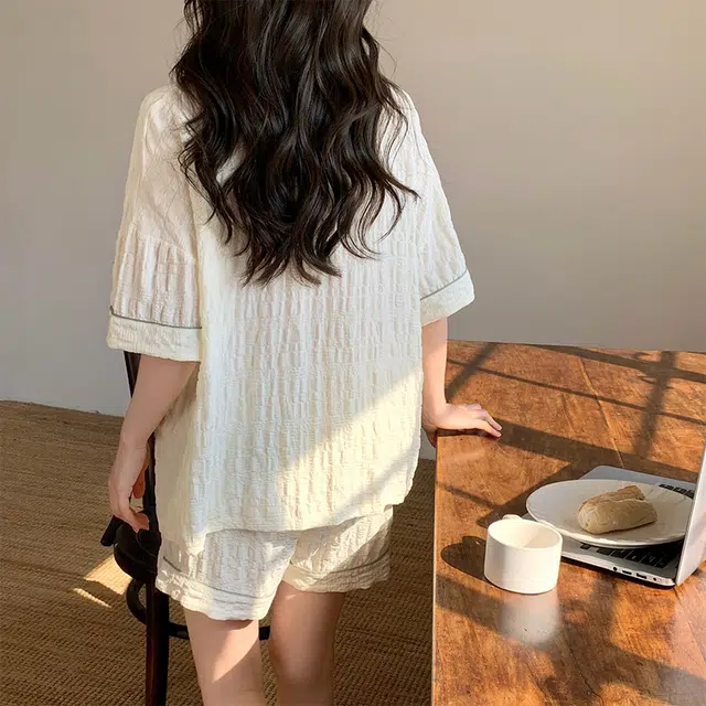 欧诗帛 韩版卡通甜美短袖可外穿学生家居服睡衣套装 女款 图片色