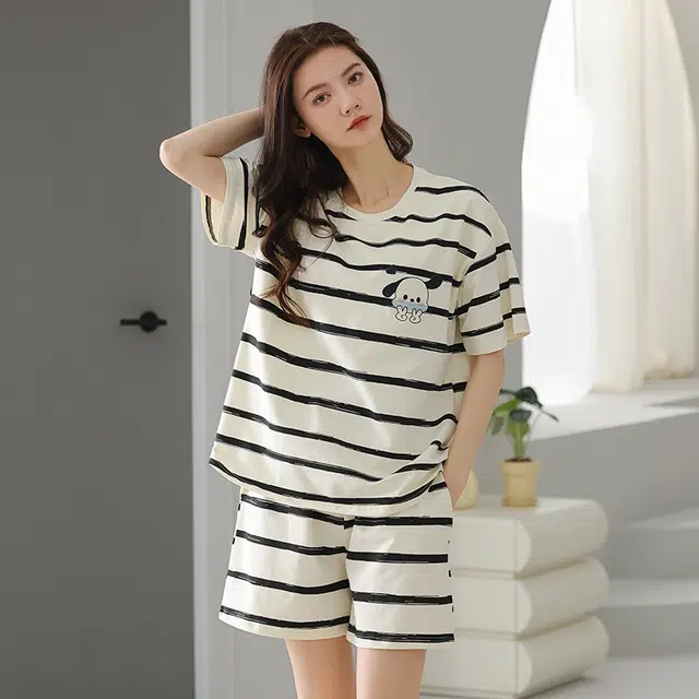 欧诗帛 韩版休闲短袖高级感薄款可外穿家居服睡衣套装 女款 图片色