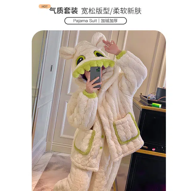 欧诗帛 卡通连帽长袖上衣家居服长裤睡衣套装 女款 图片色