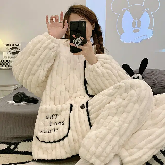 欧诗帛 少女种草款系列 简约甜美纯色舒适柔软亲肤睡衣套装 女款 图片色