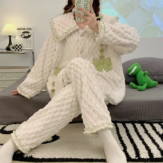 欧诗帛 加绒加厚大码长袖上衣家居服长裤睡衣套装 女款 图片色