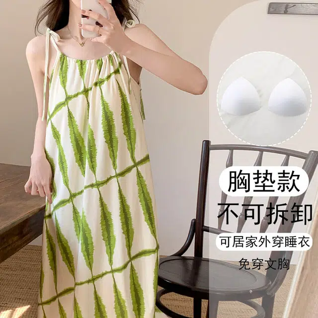 欧诗帛 韩版吊带高颜值学生过膝可出门带胸垫家居服无袖睡裙 女款 图片色