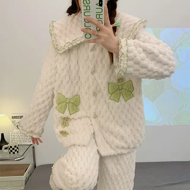 欧诗帛 加绒加厚大码长袖上衣家居服长裤睡衣套装 女款 图片色