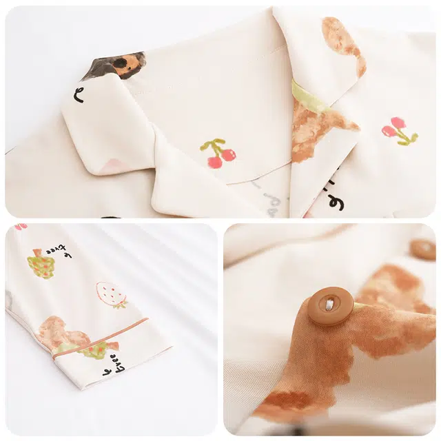 欧诗帛 简约带胸垫舒适翻领开衫长袖休闲可外穿长裤睡衣套装 女款 图片色