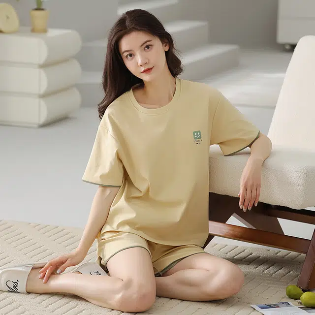 欧诗帛 可外穿休闲短袖韩版高级感薄款家居服睡衣套装 女款 图片色