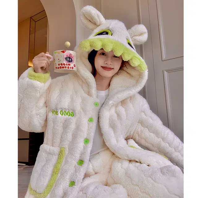 欧诗帛 卡通连帽长袖上衣家居服长裤睡衣套装 女款 图片色