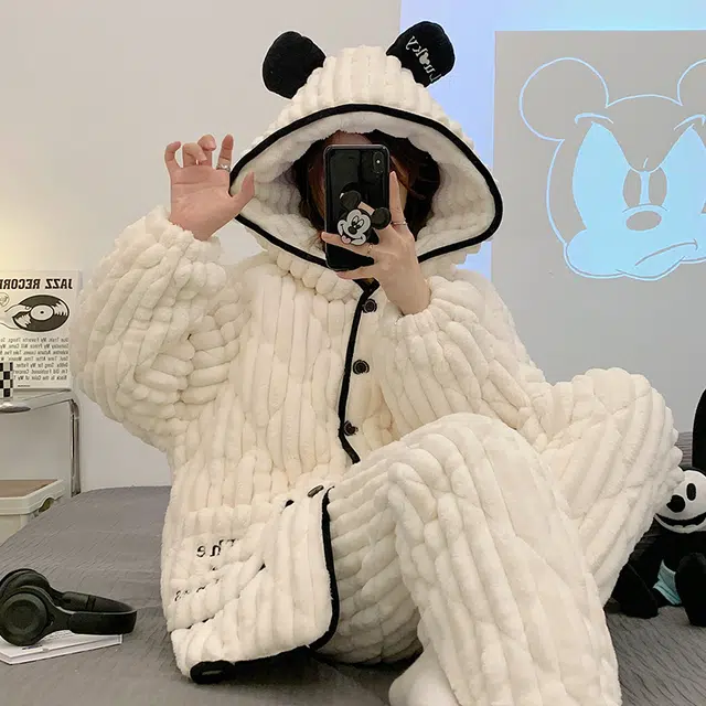 欧诗帛 少女种草款系列 简约甜美纯色舒适柔软亲肤睡衣套装 女款 图片色