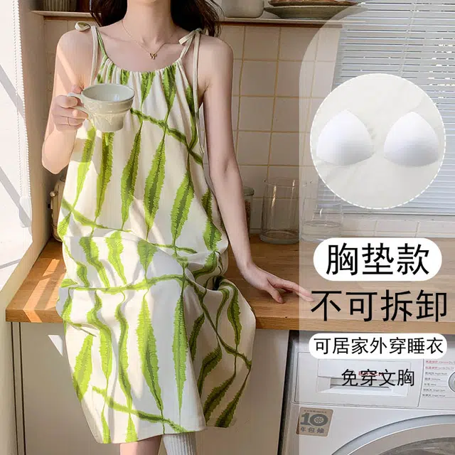 欧诗帛 韩版吊带高颜值学生过膝可出门带胸垫家居服无袖睡裙 女款 图片色