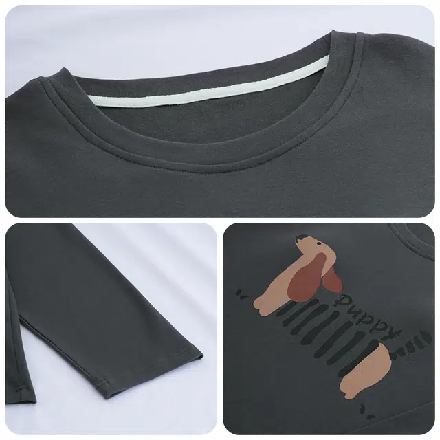 欧诗帛 简约亲肤舒适带胸垫高颜值长袖可外穿满印休闲长裤睡衣套装 女款 图片色