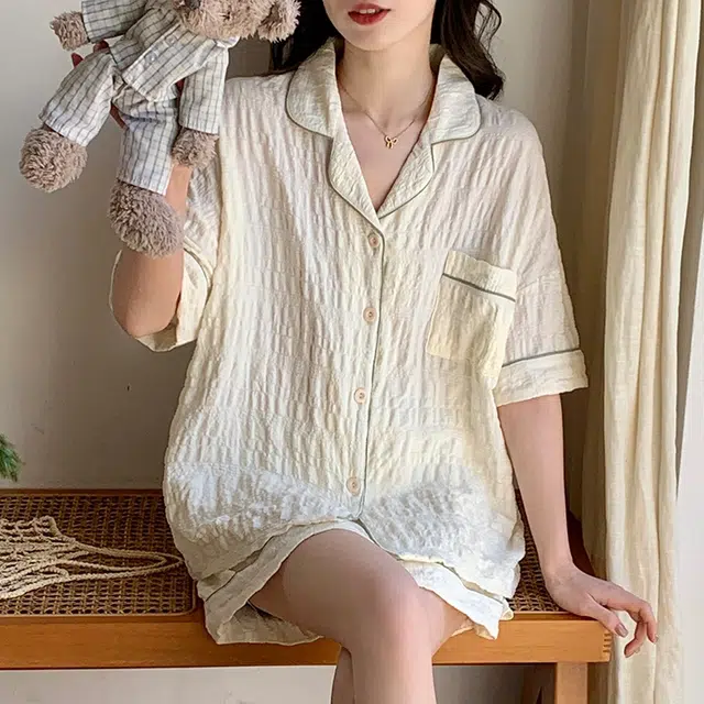 欧诗帛 韩版卡通甜美短袖可外穿学生家居服睡衣套装 女款 图片色