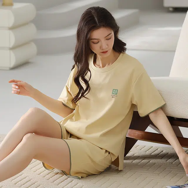 欧诗帛 可外穿休闲短袖韩版高级感薄款家居服睡衣套装 女款 图片色