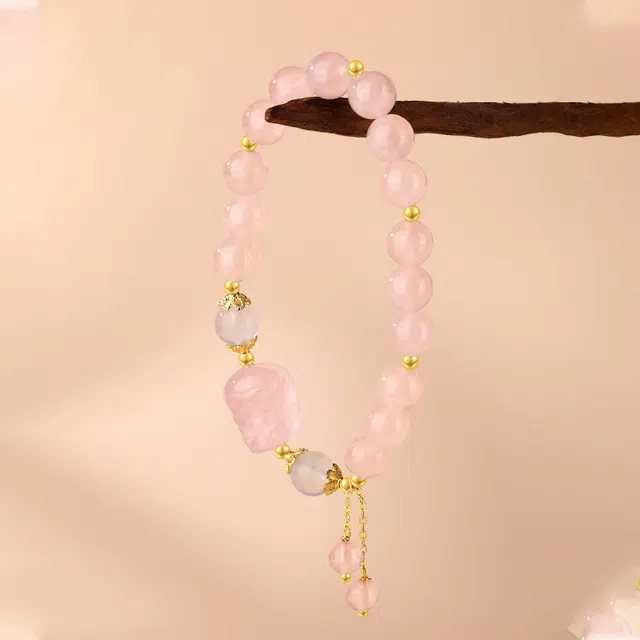 【招桃花锁良缘】 金六福吉祥 粉色浪漫樱花色手饰 甜美优雅少女心小众时尚高级感精致百搭通勤佩戴招财貔貅礼送#好运天然 粉水晶 手串 女款