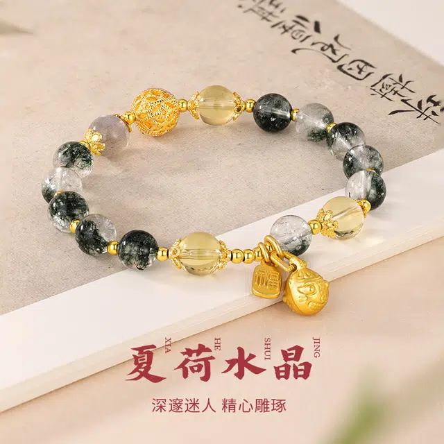 金六福吉祥 新中式吞金兽寓意招财转运显白温柔风精致穿搭福来财来#转运 绿幽灵 手串 女款