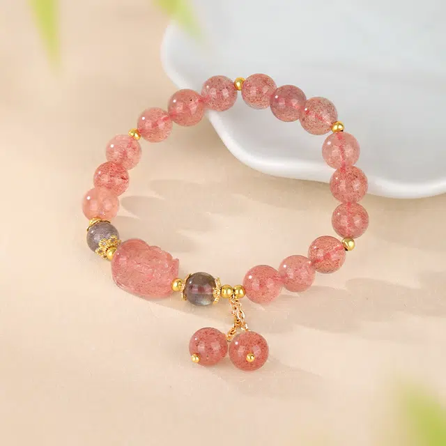 金六福吉祥 旺桃花貔貅草莓晶 水晶 手串 女款