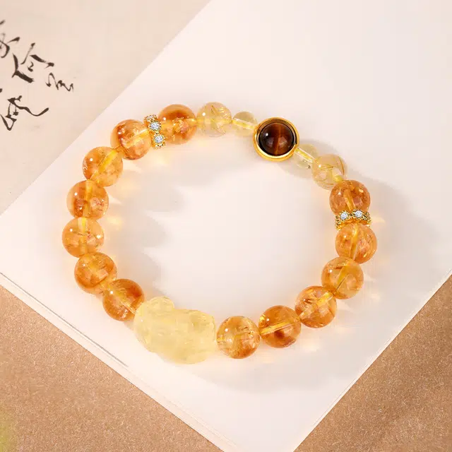 【日进斗金】 金六福吉祥 吞金兽高级感 招财小霸王吸金黄塔晶时来运转#好运天然 黄水晶 手串 男女同款情侣款