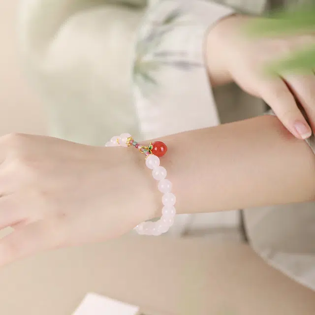 金六福吉祥 荔枝冻碧玺桃子 优雅高级 玛瑙 手串 女款