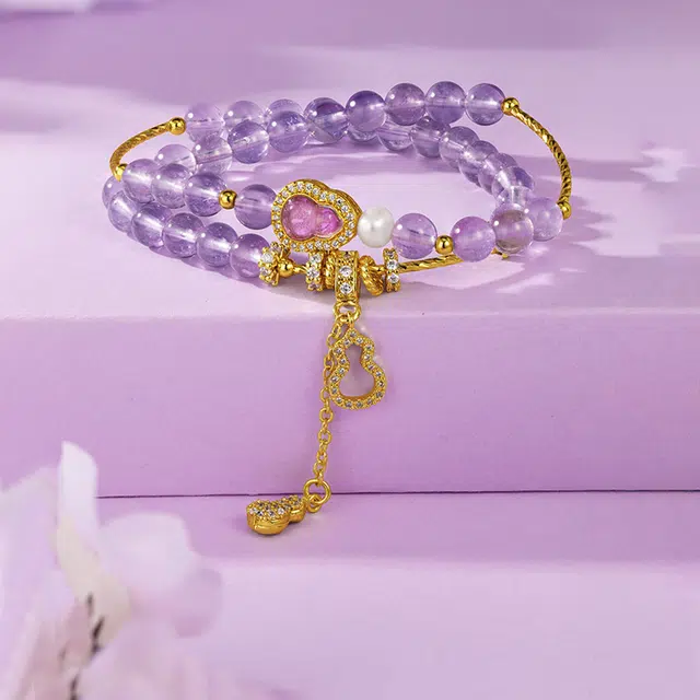 【高品质曜晶级】 金六福吉祥 神秘紫晶净心绪新中式国潮风精致显气质百搭葫芦招财转运纳福#好运天然 紫水晶 手串 男女同款情侣款