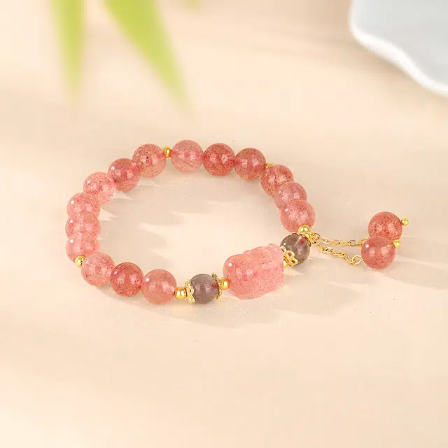 金六福吉祥 旺桃花貔貅草莓晶 水晶 手串 女款
