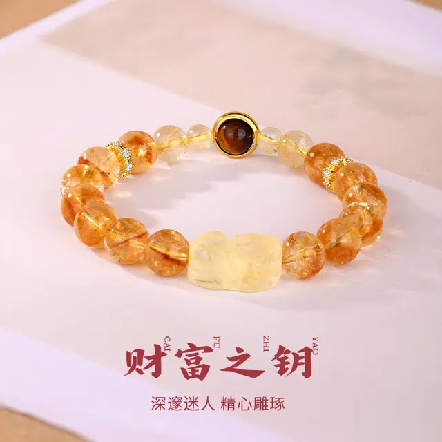 【日进斗金】 金六福吉祥 吞金兽高级感 招财小霸王吸金黄塔晶时来运转#好运天然 黄水晶 手串 男女同款情侣款