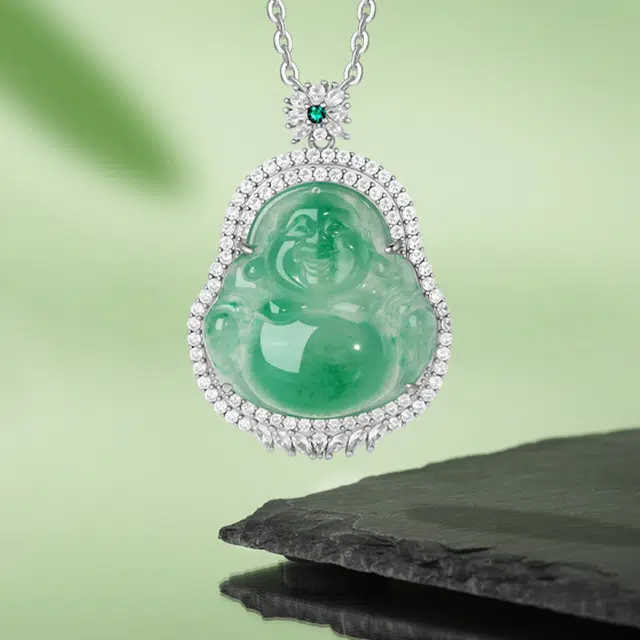 【高品质玺晶级】 金六福吉祥 翠凝佛光笑口常开新中式国潮风招财纳福简约设计经典气质#好运天然 非洲翠 项链 男女同款情侣款