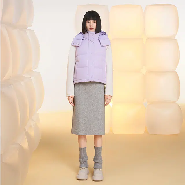 美力城 新款轻暖休闲外搭连帽保暖轻薄三防无袖羽绒服 女款