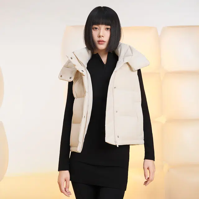 美力城 新款轻暖休闲外搭连帽保暖轻薄三防无袖羽绒服 女款